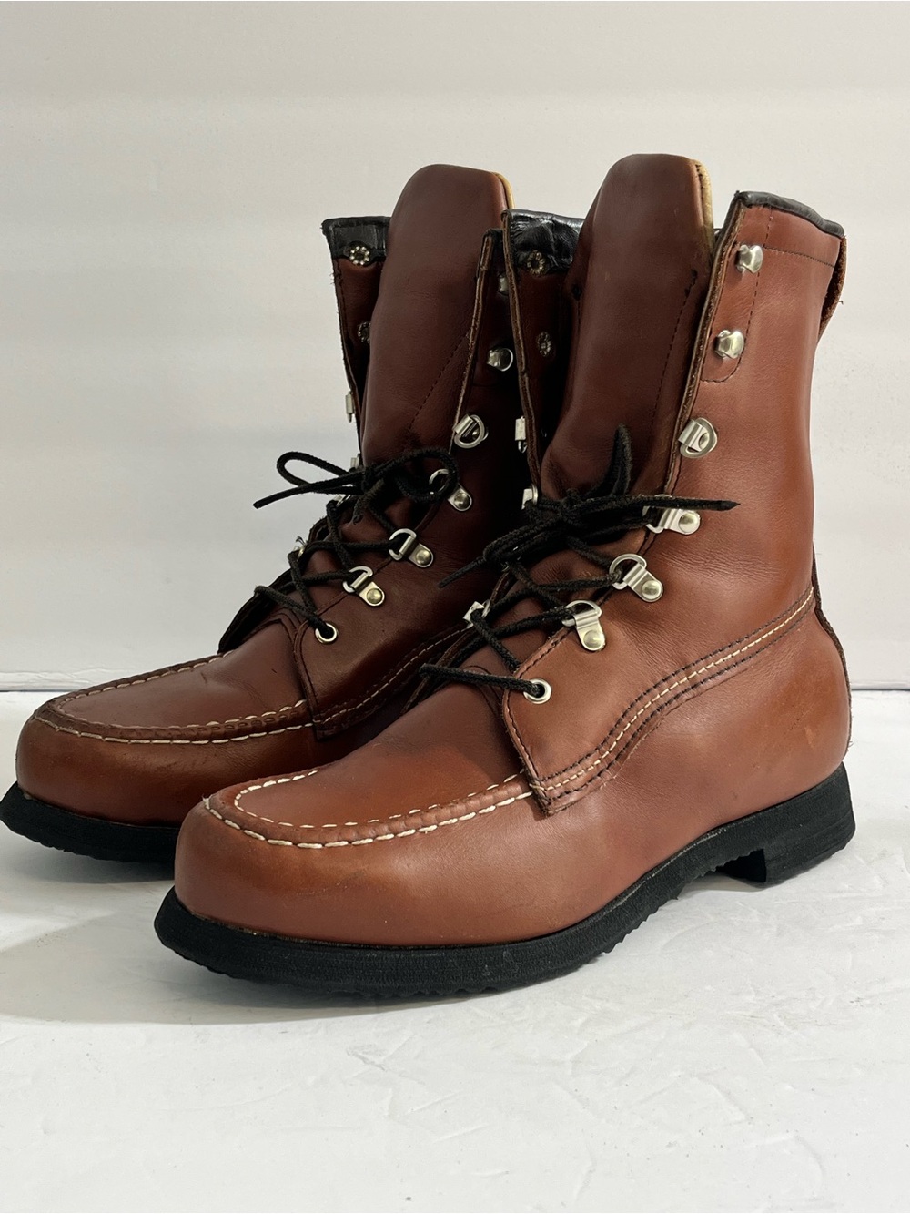 Chippewa Brown Leather Moc Toe Lace-Up Boots